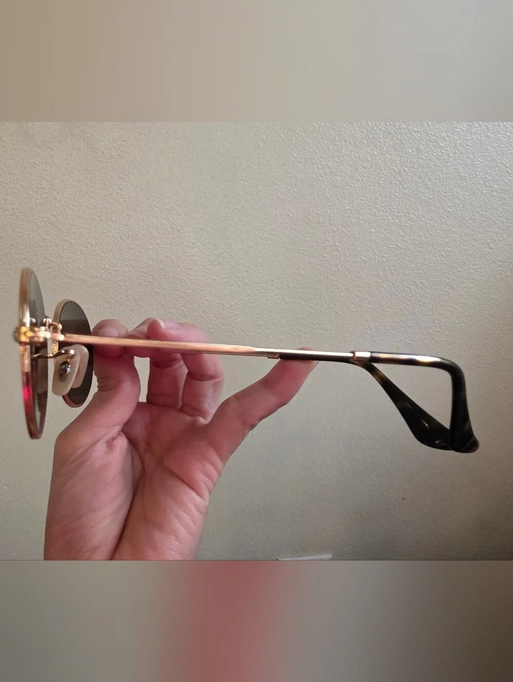 Round Metal Sunglasses in Gold with Green-Blue Lenses
